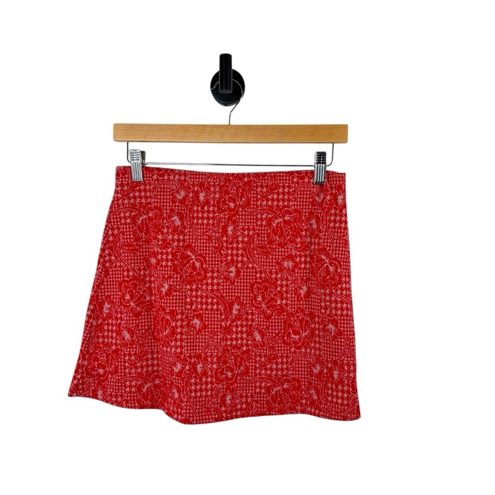 Urban Outfitters Women’s Knit Houndstooth Floral Mini Skirt Red/Pink Size M